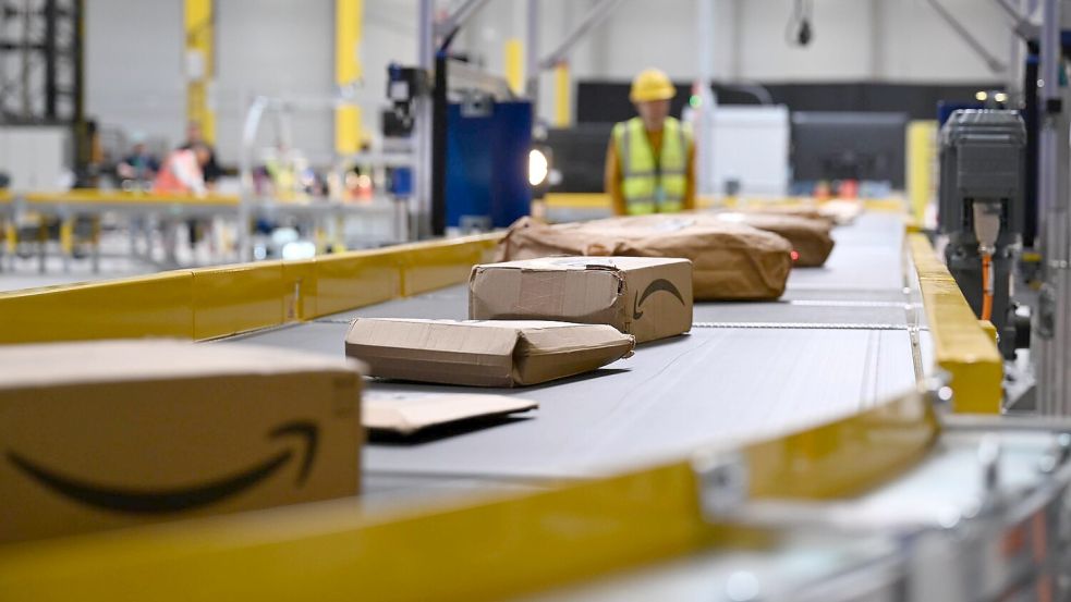 Pakete von Amazon laufen über ein Sortierband - ein Teil der auf amazon.de bestellten Pakete kommen direkt von Amazon, andere von Marktplatz-Firmen. Foto: Wolf von Dewitz/dpa