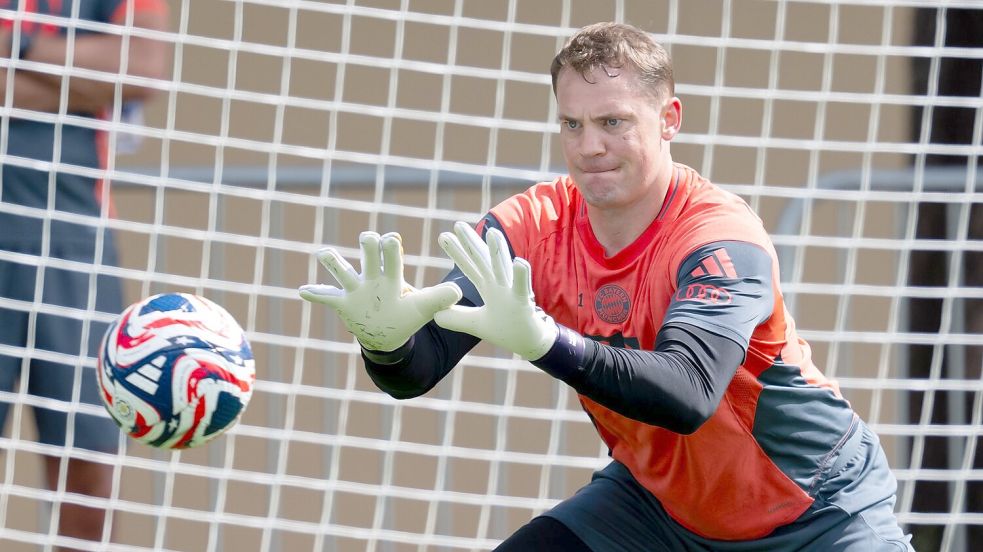 „Wir werden bereit sein.“ Bayern-Kapitän Manuel Neuer beim Training. Foto: Sven Hoppe/dpa