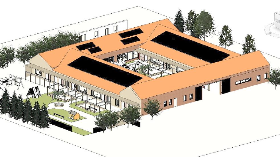 So sieht die aktuelle Planung für das neue Gebäude aus. Der Entwurf ist jedoch nicht unumstritten. Grafik: Gemeinde Südbrookmerland