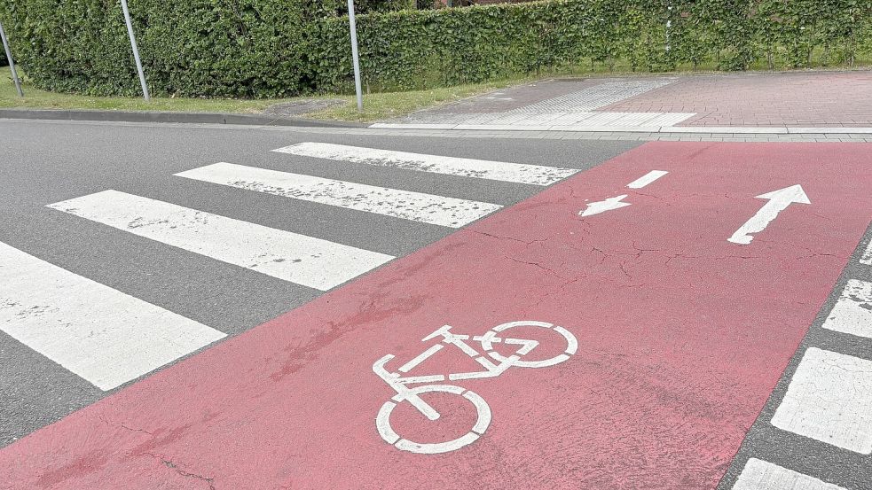 Fahrradfahrer dürfen beim Kreisverkehr Oldersumer Straße in beide Richtungen fahren. Das macht es bei vielen Autos und Fahrrädern zu bestimmten Zeiten schnell unübersichtlich. Foto: Christin Wetzel