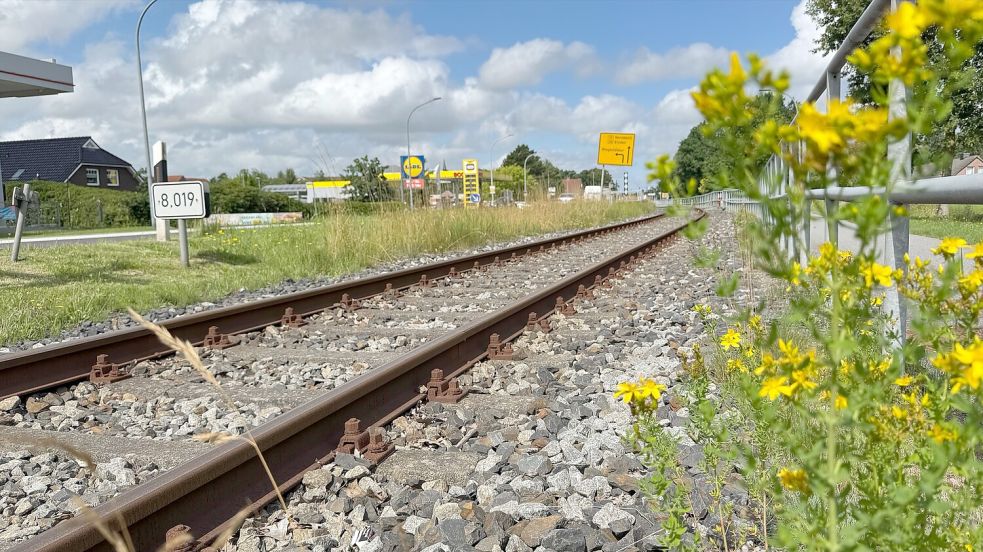 Parallel zur Bundesstraße, aber auch dicht vorbei an Wohnhäusern, verläuft die Bahnstrecke Aurich-Abelitz. Foto: Holger Janssen