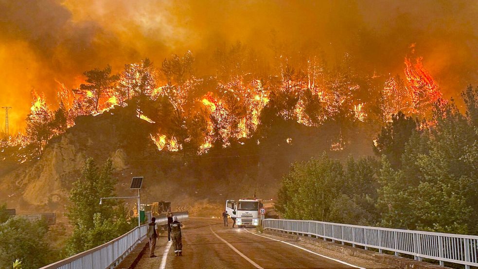 Ein Waldbrand wütet in einem Waldgebiet in der Nähe des Dorfes Cavuslar im Bezirk Karabuk im Nordwesten der Türkei Foto: Ridvan Bostanci/IHA/dpa