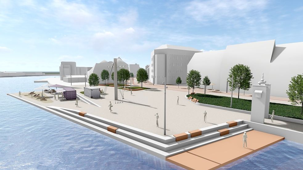 Der neue Hafentorsplatz: Es wird mehr Ebenen zum Wasser geben. Außerdem ein Steg für kleine Boote.