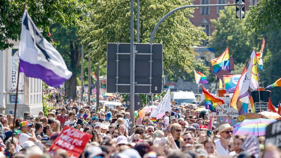 Die Flagge der Asexuellen (links). Foto: DPA
