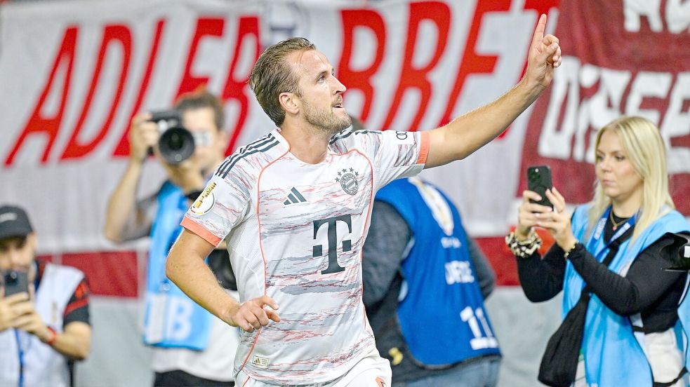 Sorgte für die späte Bayern-Erlösung: Star-Stürmer Harry Kane. Foto: Uwe Anspach/dpa