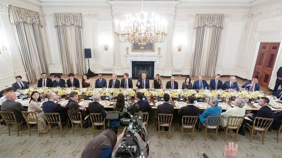 Die Tech-Elite saß am Tisch: Meta, Microsoft, Apple, Google, OpenAI und viele mehr. Foto: Alex Brandon/AP/dpa