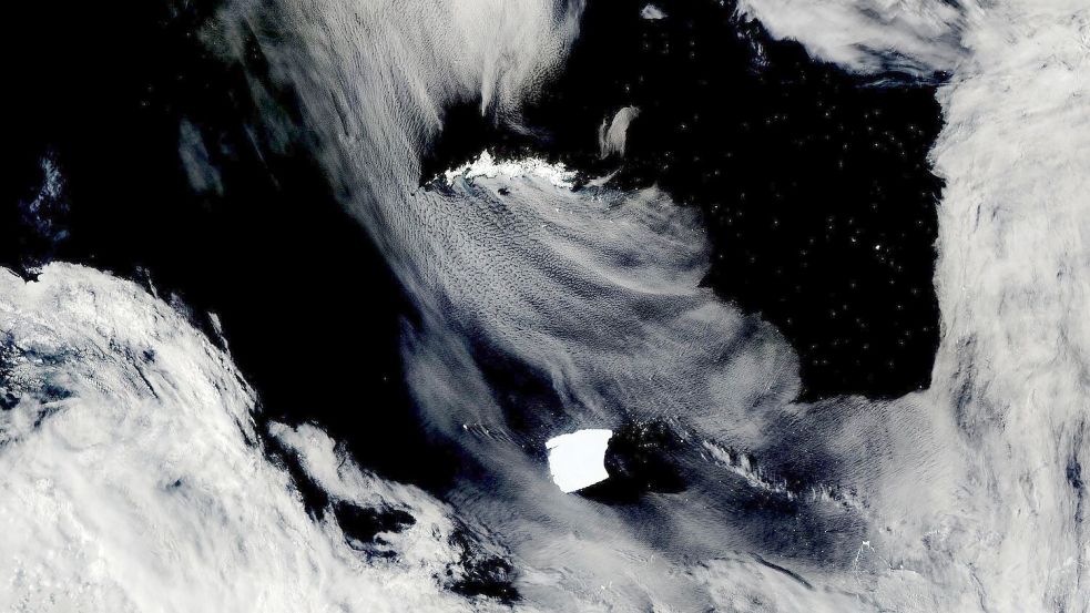A23a Anfang des Jahres, als er auf die Insel Südgeorgien zusteuerte. Foto: Uncredited/NASA Worldview/AP/dpa