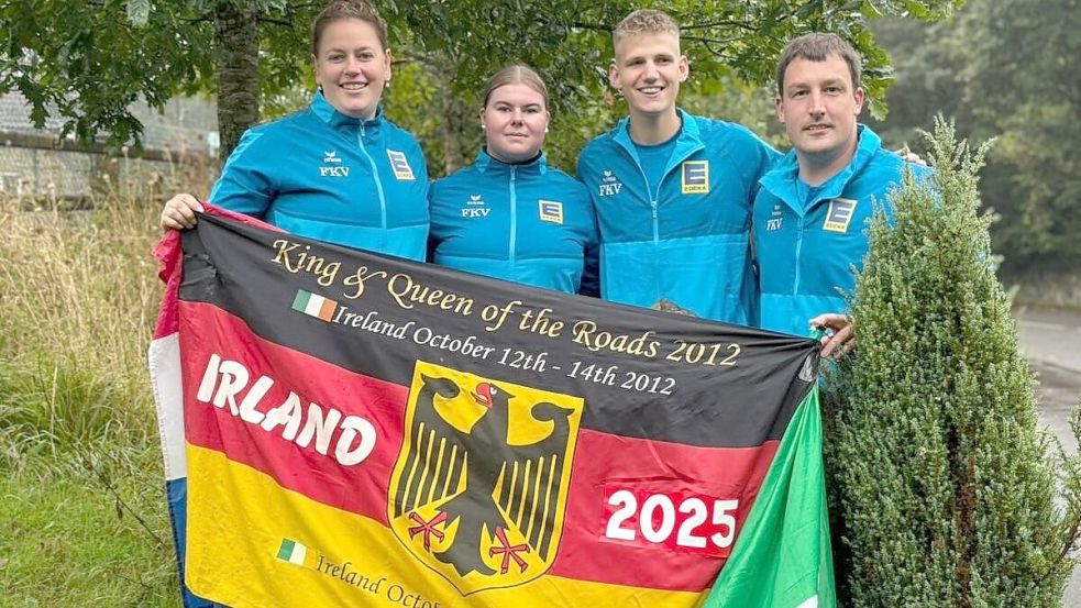 Anke Klöpper (von links), Tomke Harms, Jannis Saathoff und Stefan Runge vertraten die deutschen Farben beim King & Queen of the roads-Festival im irischen Ballincurrig. Fotos: privat