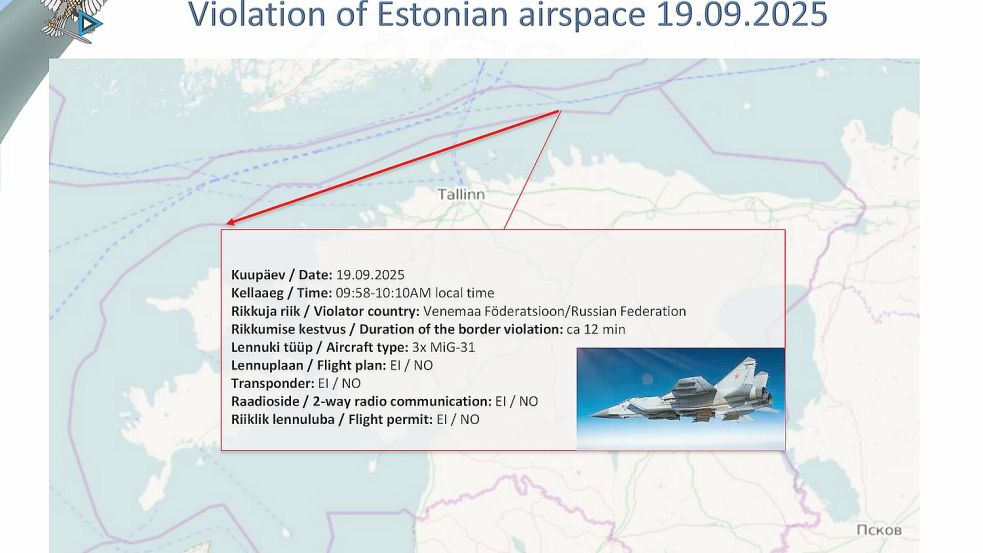 Aus Sicht Estlands steht fest, dass russische Jets am vergangenen Freitag den estnischen Luftraum verletzten. (Handout Archiv) Foto: Rasmus Jürilo/Estnisches Vertei