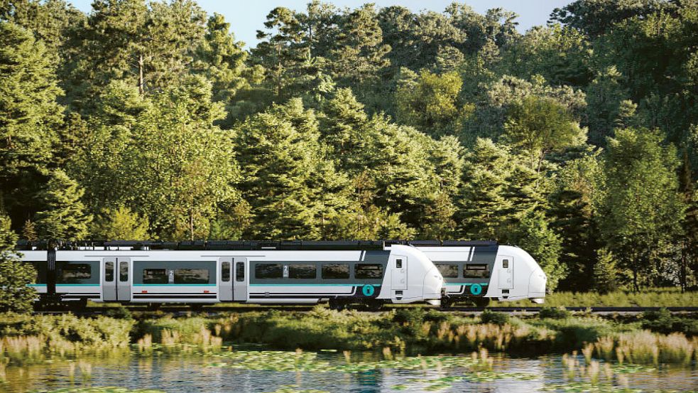 Akku-Züge vom Typ Siemens Mireo (hier in der Visualisierung) sollen ab Dezember 2029 im Netz nördliches Westfalen fahren – und damit auch auf der Linie RB75 Osnabrück-Bielefeld. Foto: Siemens Mobility / Rock Rail NnW