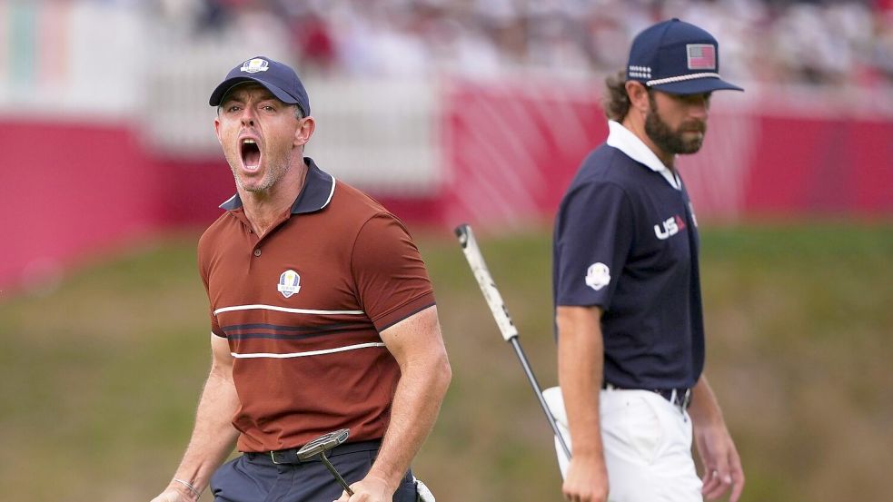 Rory McIlroy und das europäische Team haben beim Ryder Cup viel mehr zu bejubeln als die Gastgeber. Foto: Matt Slocum/AP/dpa