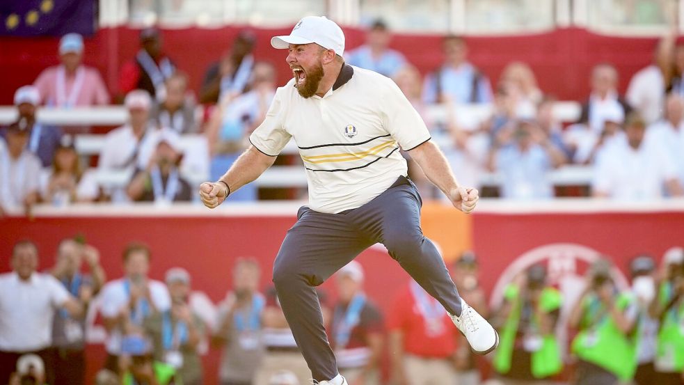 Der Satz nach dem entscheidenden Putt: Shane Lowry jubelt über die Titelverteidigung im Ryder Cup. Foto: Matt Slocum/AP/dpa
