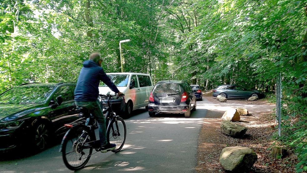 Findlinge, wie hier am Rubbenbruchsee, sollen Falschparker von der Straße An der Nette in Osnabrück fernhalten. Foto: Eva Marie Stegmann