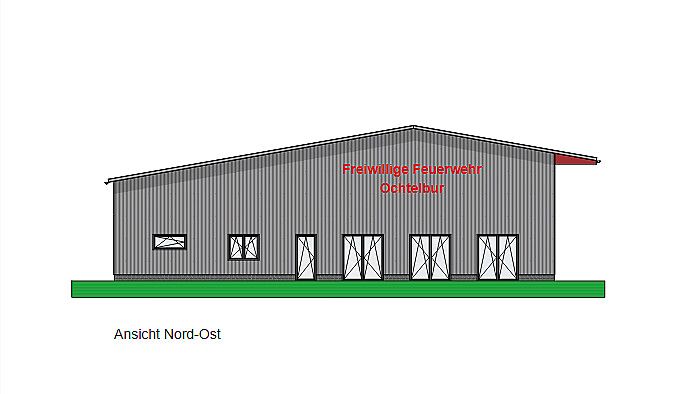 Eine Skizze zeigt, wie das zukünftige Gebäude der Feuerwehr Ochtelbur aussehen soll. Foto: Gemeinde Ihlow