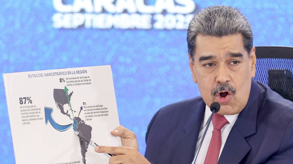 Mit dem Beschuss mutmaßlicher Drogenboote aus Venezuela in der Karibik verschärfte US-Präsident Donald Trump bereits die Gangart gegen Maduro.(Archivbild). Foto: Jesus Vargas/AP/dpa