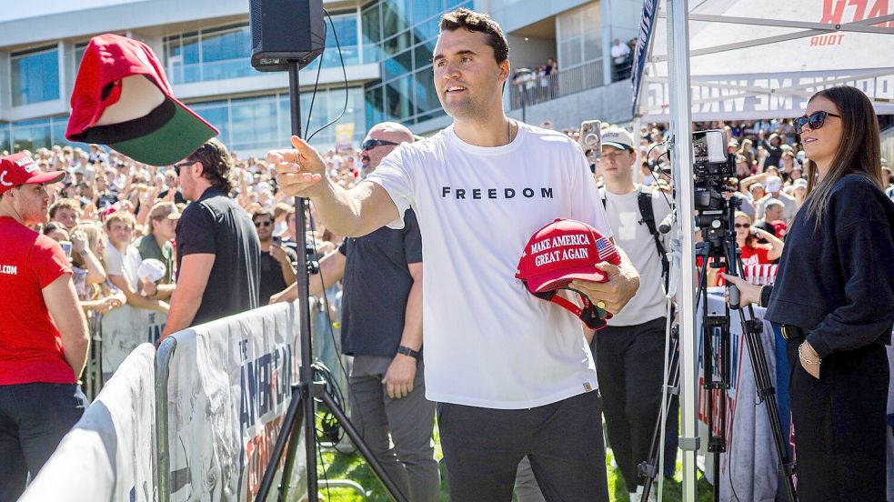 Wenig später wurde er erschossen: der christlich-konservative Influencer Charlie Kirk am 10. September in Utah. Foto: Tess Crowley/Deseret News/dpa