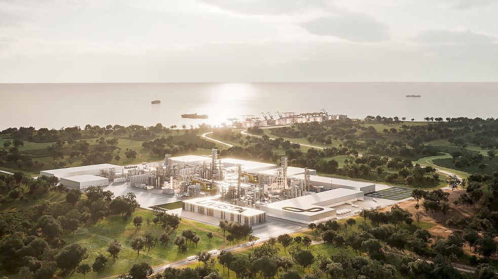 Der Bau der geplanten Lithium-Raffinerie im Wybelsumer Polder ist derzeit aufgeschoben. Grafik: Livista