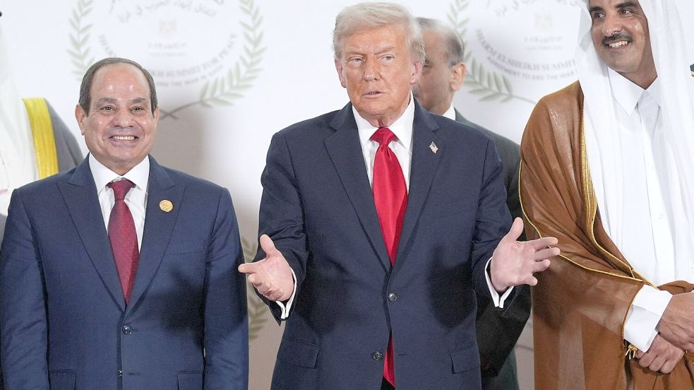 Verdient er nun den Friedensnobelpreis? US-Präsident Donald Trump nach dem Waffenstillstand beim Gaza-Gipfel in Ägypten. Foto: DPA/Evan Vucci