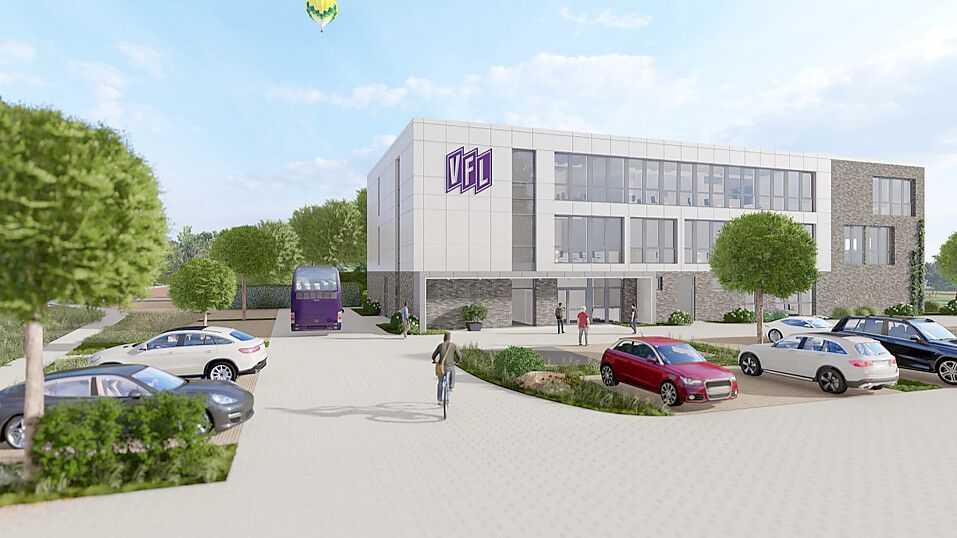 So könnte es aussehen, das Trainingszentrum des VfL Osnabrück am Schinkelberg. Der Entwurf zeigt eine erste Visualisierung und wird im November weiter konkretisiert. Foto: VfL Osnabrück