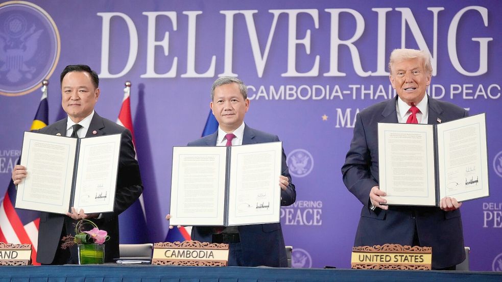 Trump hat Thailand und Kambodscha zu dem Friedensabkommen gedrängt. Foto: Mark Schiefelbein/AP/dpa