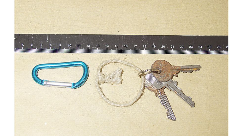 Den Namen „Die Frau mit den deutschen Schlüsseln“ bekam Eva Maria P., weil sie diese drei Schlüssel am blauen Karabiner mitsich trug. Foto: Interpol