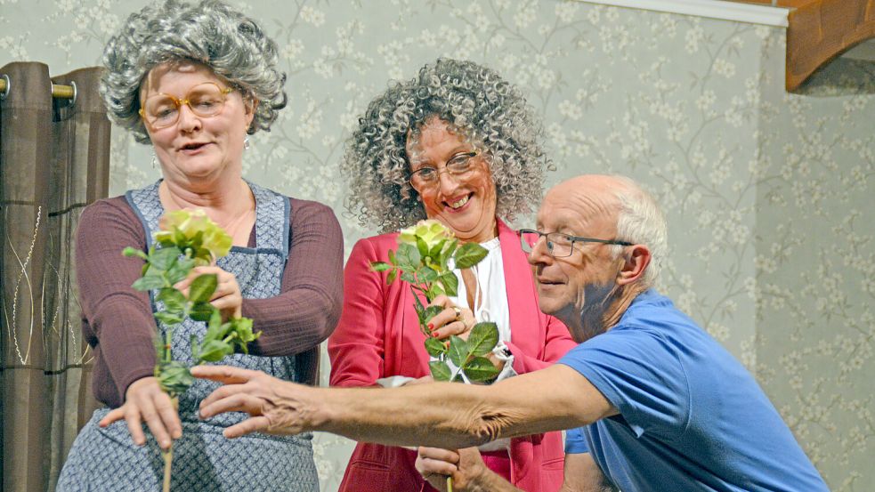 Erika Koch (von links), Heidi Schmidt und Jakobus Onnen versprühen in der Humoreske „Neet in mien Huus“ unkomplizierten Spaß im Übermaß. Foto: Gerd-D. Gauger