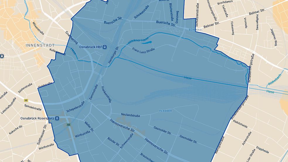 Am 9. November 2025 steht die nächste große Evakuierung in Osnabrück an. Eine Karte zeigt das betroffene Gebiet. Foto: Screenshot NOZ