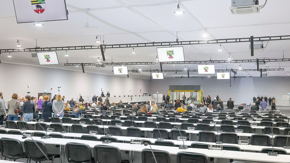 Das temporäre Gerichtsgebäude des Landgerichtes Magdeburg. Foto: Jan Woitas