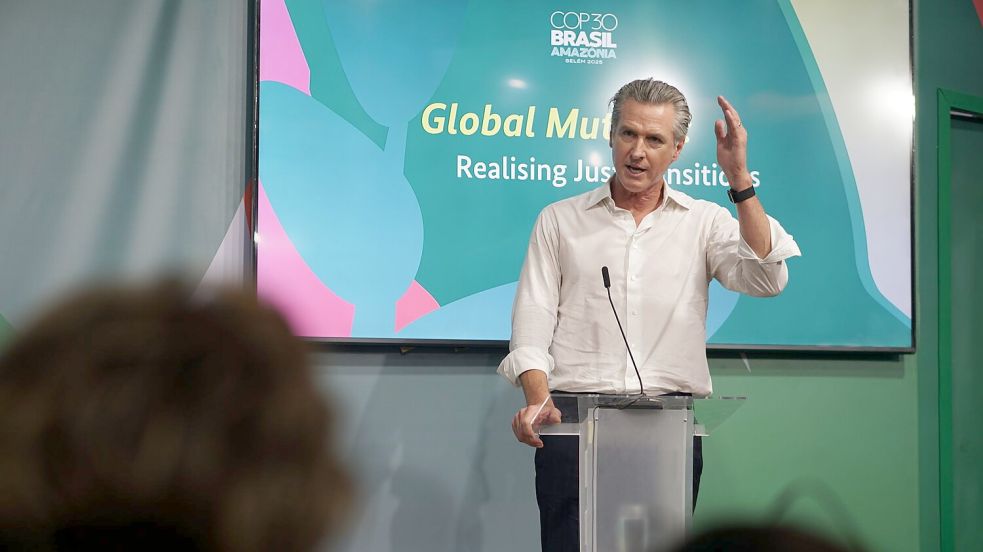 Der demokratische Politiker Gavin Newsom will Hoffnung auf der Weltklimakonferenz verbreiten. Foto: Larissa Schwedes/dpa