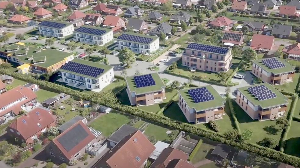 Mitten in einer Einfamilien- und Doppelhaussiedlung soll das Neubaugebiet mit unterschiedlichen Wohnformen entstehen. Screenshot: NLG