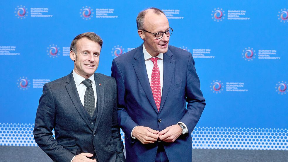 Friedrich Merz und Emmanuel Macron wollen die Abhängigkeit von Europa im digitalen Bereich verringern. Foto: Imago/snapshot