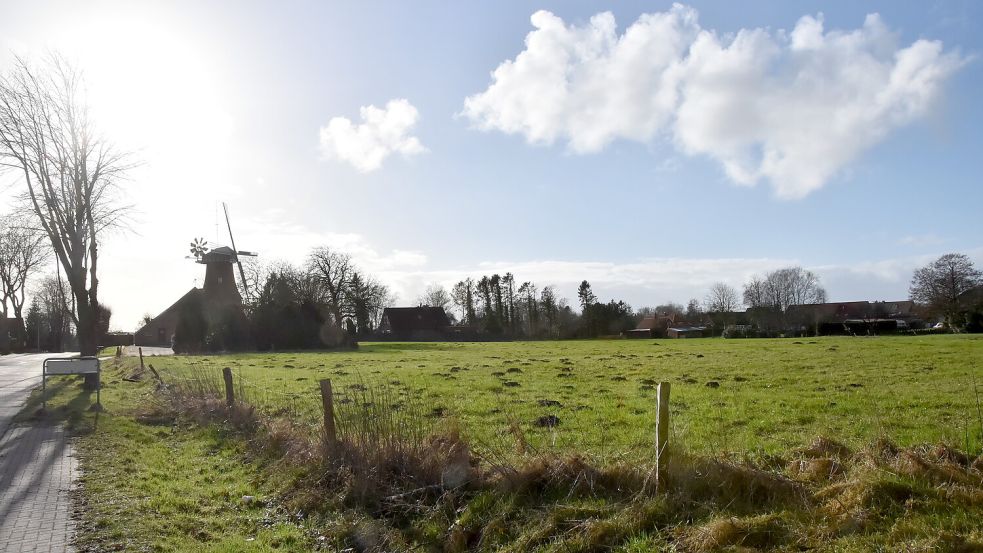 Auch auf dieser Fläche westlich der Sterrenberg-Mühle in Upgant-Schott soll Wohnbebauung zugelassen werden. Foto: Thomas Dirks