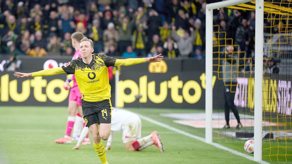 Maximilian Beier erzielte das scheinbar beruhigende 2:0. Foto: Bernd Thissen