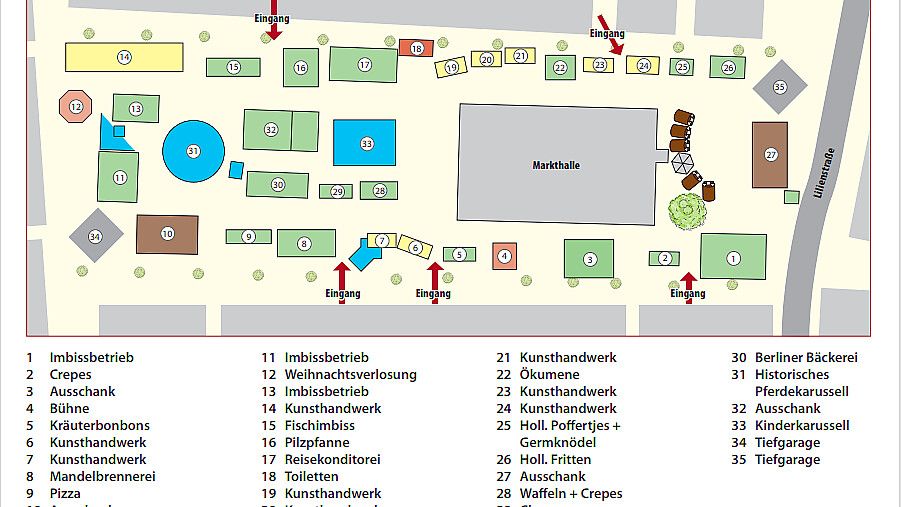 Der Marktplan vom Auricher Weihnachtszauber 2025 gibt genauen Einblick, wo welche Buden aufzufinden sind. Foto: Ostfriesische Nachrichten/Screenshot