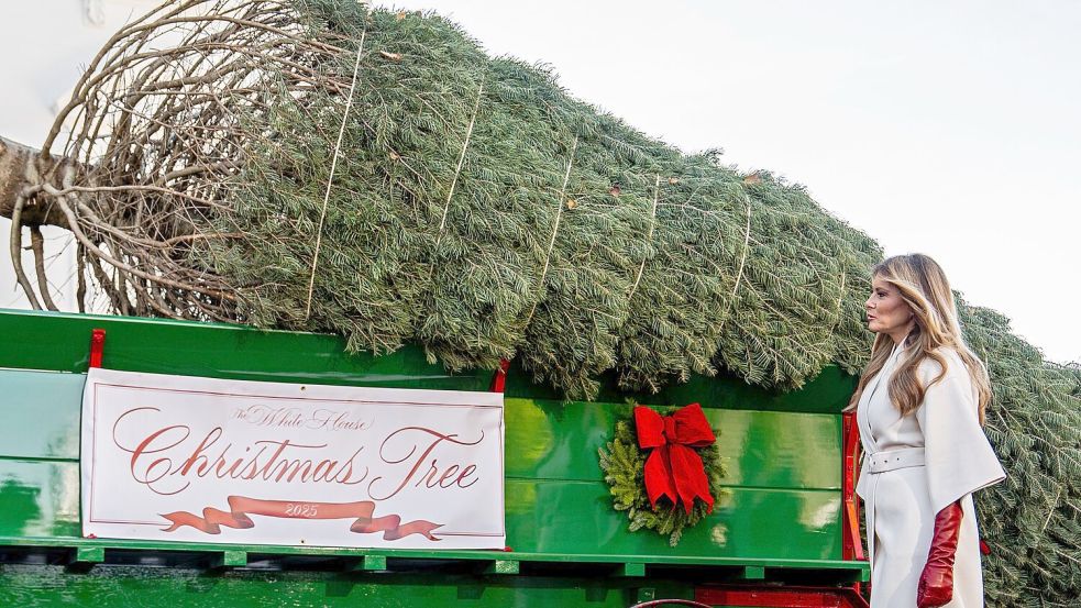 Melanie Trump nimmt den Weihnachtsbaum in Empfang. Foto: Julia Demaree Nikhinson/AP/dpa