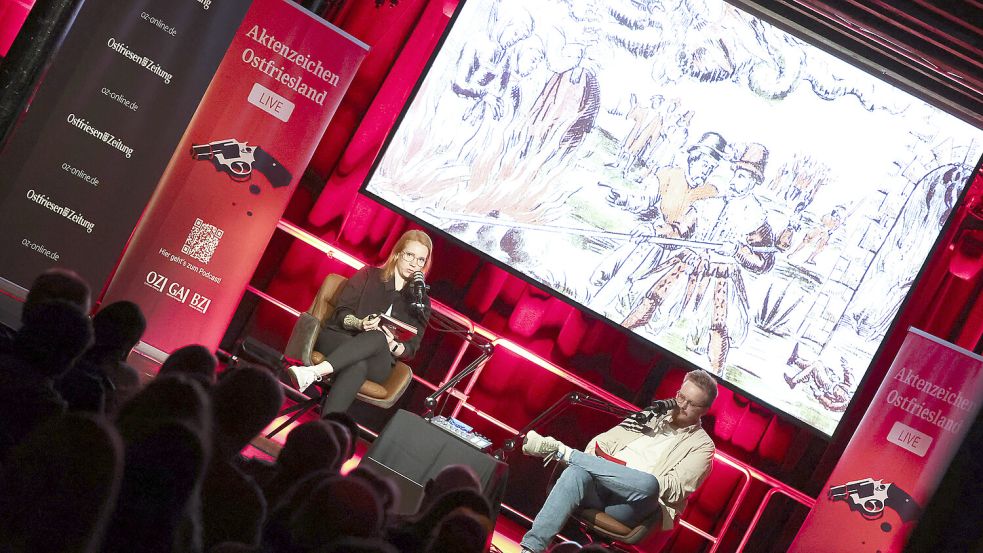 Die erste Folge jeder Staffel „Aktenzeichen Ostfriesland“ nehmen Ute Nobel und Daniel Noglik live vor Publikum auf. Foto: Jens Doden