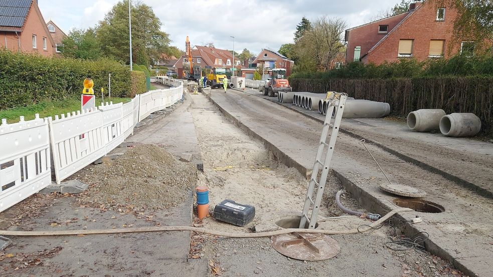 Baustelle an der Kirchdorfer Straße in Aurich. Die Stadtverwaltung ist zufrieden mit dem Fortschritt der Kanalsanierung. Foto: Stadt Aurich