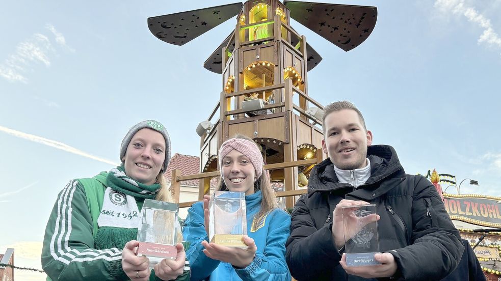 Wer gewinnt diesmal die „Goldene Pyramide“ und damit ein Preisgeld von insgesamt 6000 Euro? Die Übergabe des Young-People-Awards findet am Sonntag um 15 Uhr bei der XXL-Pyramide statt. Unser Foto zeigt die Preisträger aus dem vergangenen Jahr. Foto: Mieke Matthes