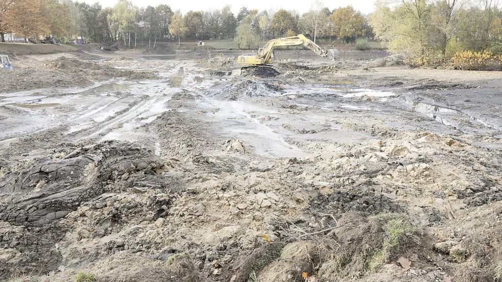 Die Stadtwerke-Tochter SWO Netz reinigt auch in diesem Jahr wieder Regenrückhaltebecken. Diesmal: die Anlagen an der Franz-Lenz-Straße im Haseparke sowie die an der Siemensstraße in Lüstringen. Das Foto zeigt das Becken am Kampweg in Hellern. Foto: Jörn Martens