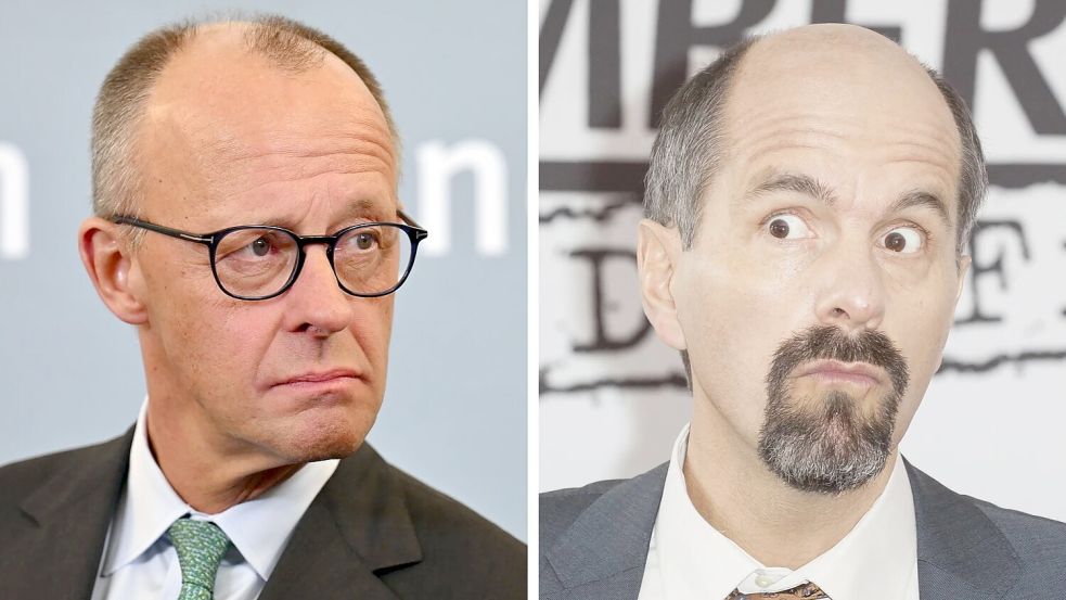Bundeskanzler Friedrich Merz (links, CDU) und TV-Kult-Figur Bernd Stromberg (Christoph Maria Herbst) sind – in unterschiedlichem Ausmaß – für ihre mitunter polarisierenden Äußerungen bekannt. Foto: dpa/Martin Schutt/IMAGO / Lumma Foto/mao