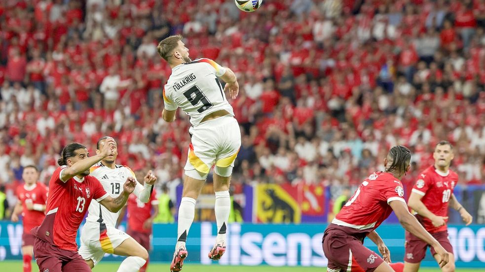 Niclas Füllkrug trifft bei der EM 2024 zum 1:1 gegen die Schweiz. (Archivbild) Foto: Christian Charisius