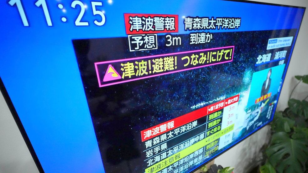 Landesweit wurde die Tsunami-Warnung per Fernsehen verbreitet. Foto: Eugene Hoshiko/AP/dpa