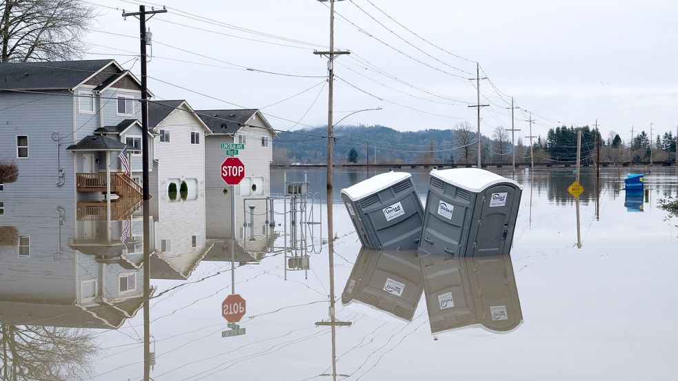 Starkregen setzt Landstriche im US-Bundesstaat Washington unter Wasser. Foto: Stephen Brashear/AP/dpa