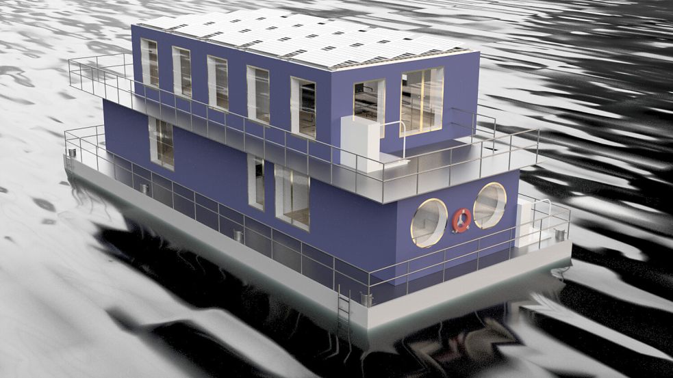 Nachhaltig und energieautark: So könnten die schwimmenden Häuser auf der Schwentine in Kiel aussehen. Foto: Visualisierung: Jann Lüttmann / HAW Kiel