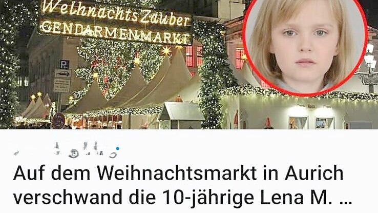 Falschnachricht: Angeblich wird gerade „Lena M.“ in verschiedenen Städten vermisst. Hier soll sie in Aurich verschwunden sein. (Adresse zur Internetseite von uns unkenntlich gemacht.) Screenshot: privat