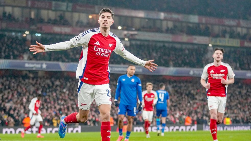 So sehen ihn die Arsenal-Fans am liebsten: Kai Havertz. (Archivbild) Foto: Kin Cheung/AP/dpa