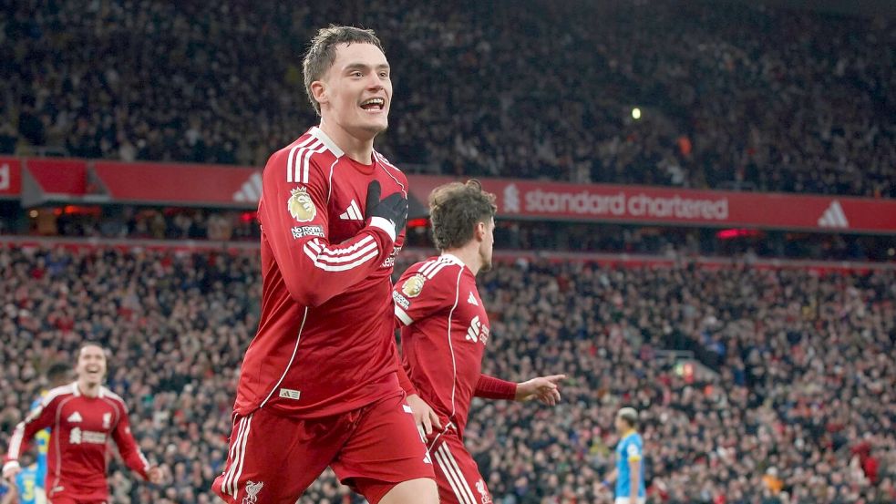 Florian Wirtz erzielte sein erstes Pflichtspieltor für den FC Liverpool. Foto: Ian Hodgson/AP/dpa