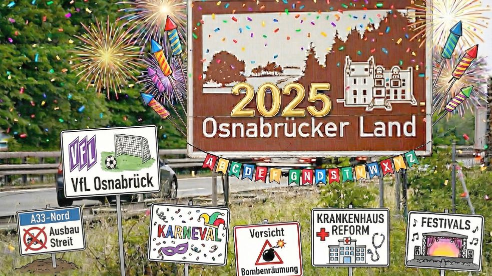 Der Streit um die A33, der Zoff im Zoo, gute Nachrichten in Sachen Hüttensonntag: Diese Themen und viele weitere haben das Jahr 2025 in der Region Osnabrück geprägt. (Collage: Gemini/Nadine Sieker) Foto: IMAGO/Fotostand