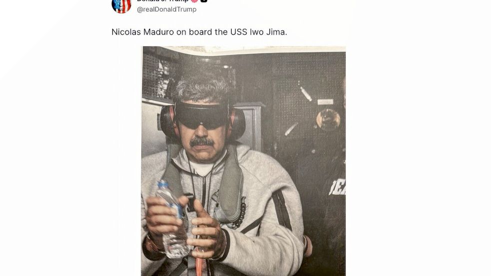 Maduro war nach seiner Gefangennahme zunächst auf einem Kriegsschiff nach Guantánamo gebracht und dann in die USA geflogen worden. Foto: Uncredited/TruthSocial/AP/dpa