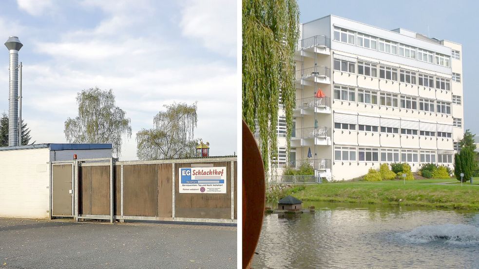 Ein Schlachthof in Bad Iburg, eine Fachklinik in Bad Rothenfelde: Beide waren Tatorte schwerer Verbrechen, die Gerichte in der Region 2025 aufarbeiten mussten. Foto: Jörn Martens/Anke Schneider/Montage: Stefanie Adomeit